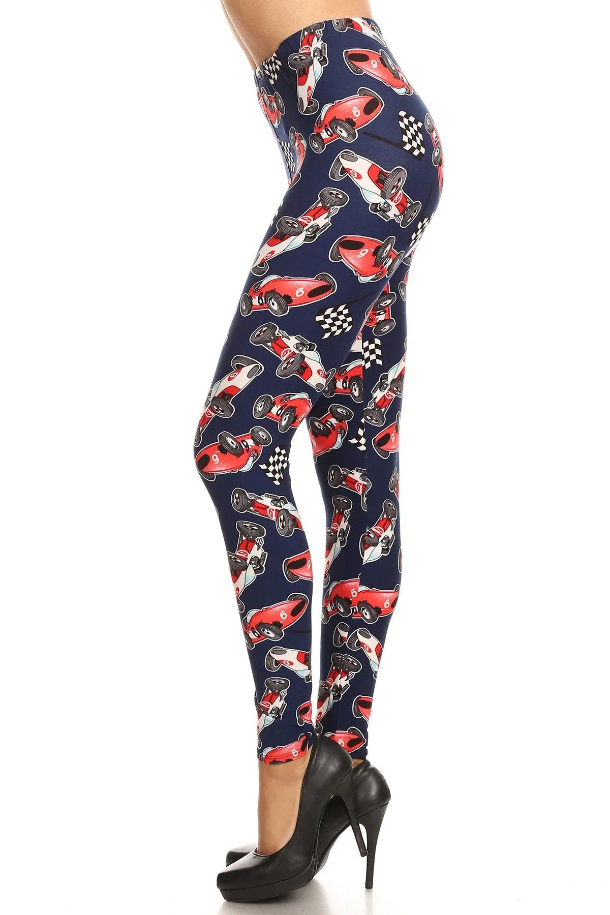 Women's 3X 5X Race Car Speed Racing Pattern Printed Leggings