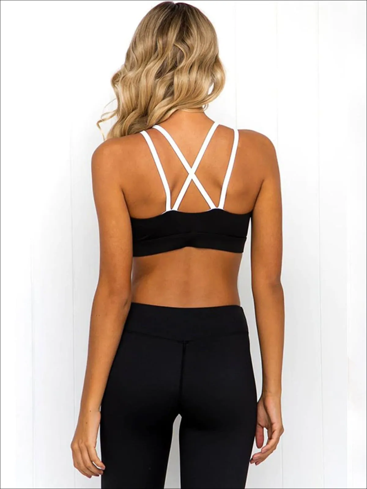 Women's Black And White Strappy Top And Striped Thigh Legging Set