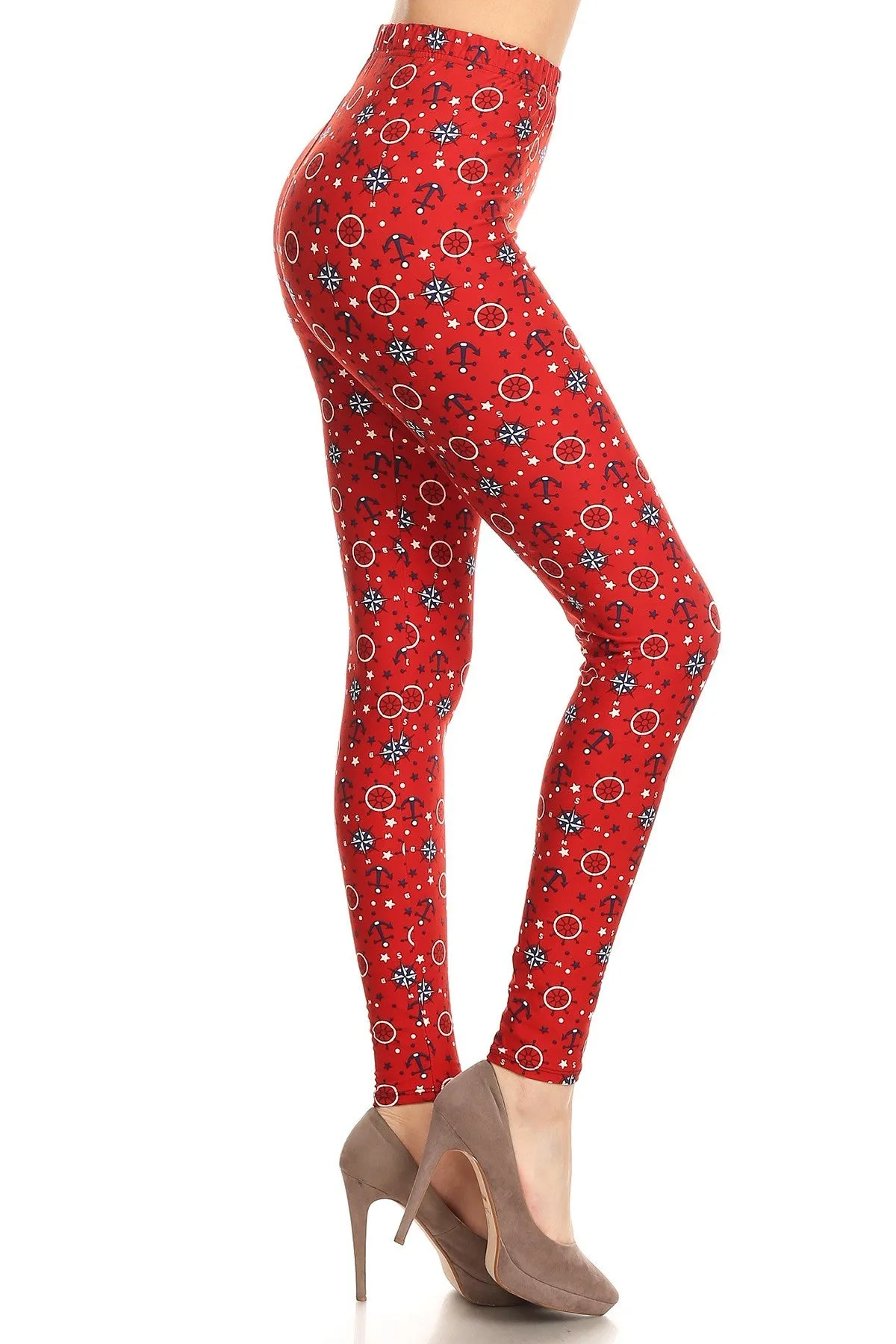 Women's Plus colorful Anchor Compass Pattern Printed Leggings