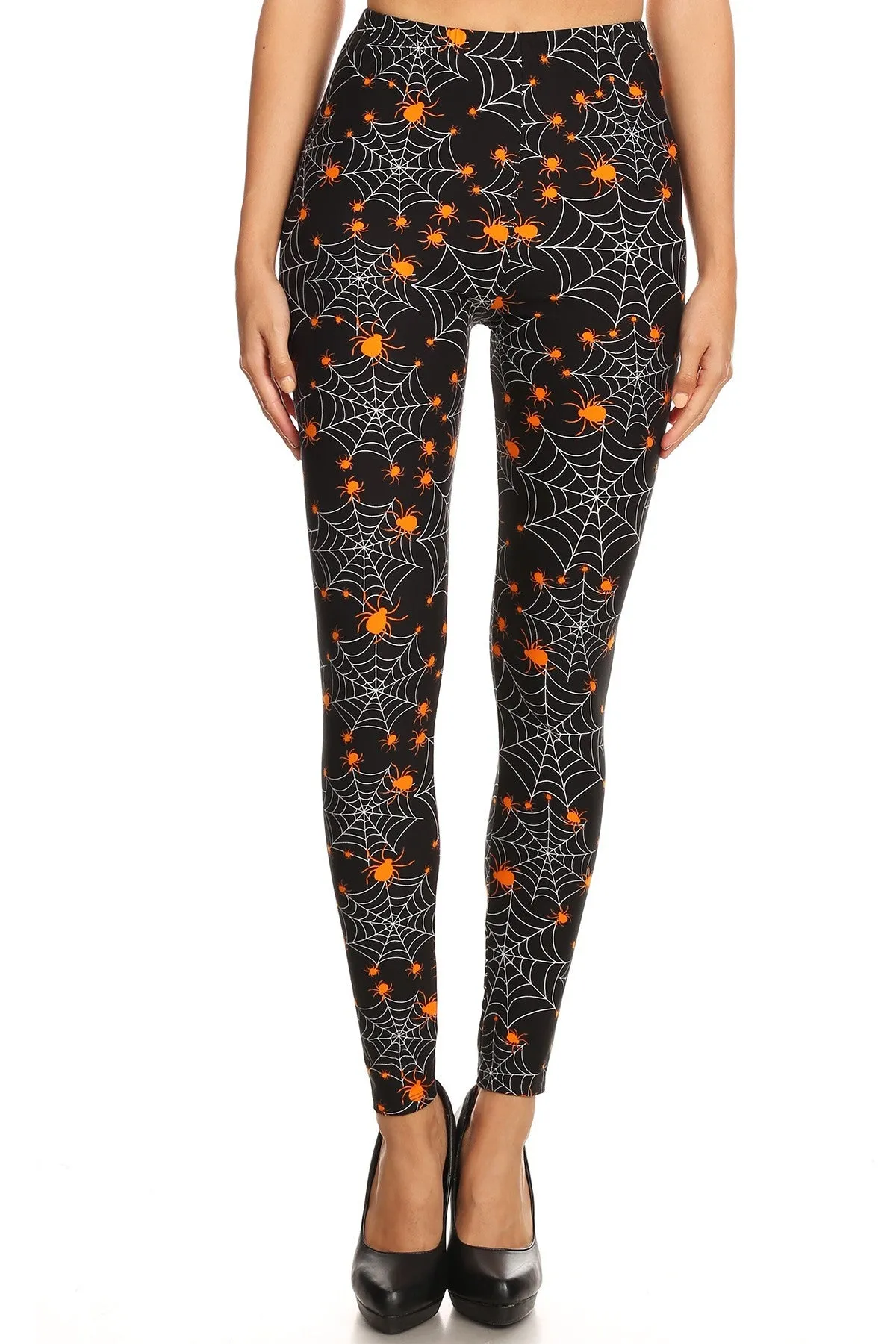 Women's Plus Halloween Spider Spiderweb Pattern Printed Leggings