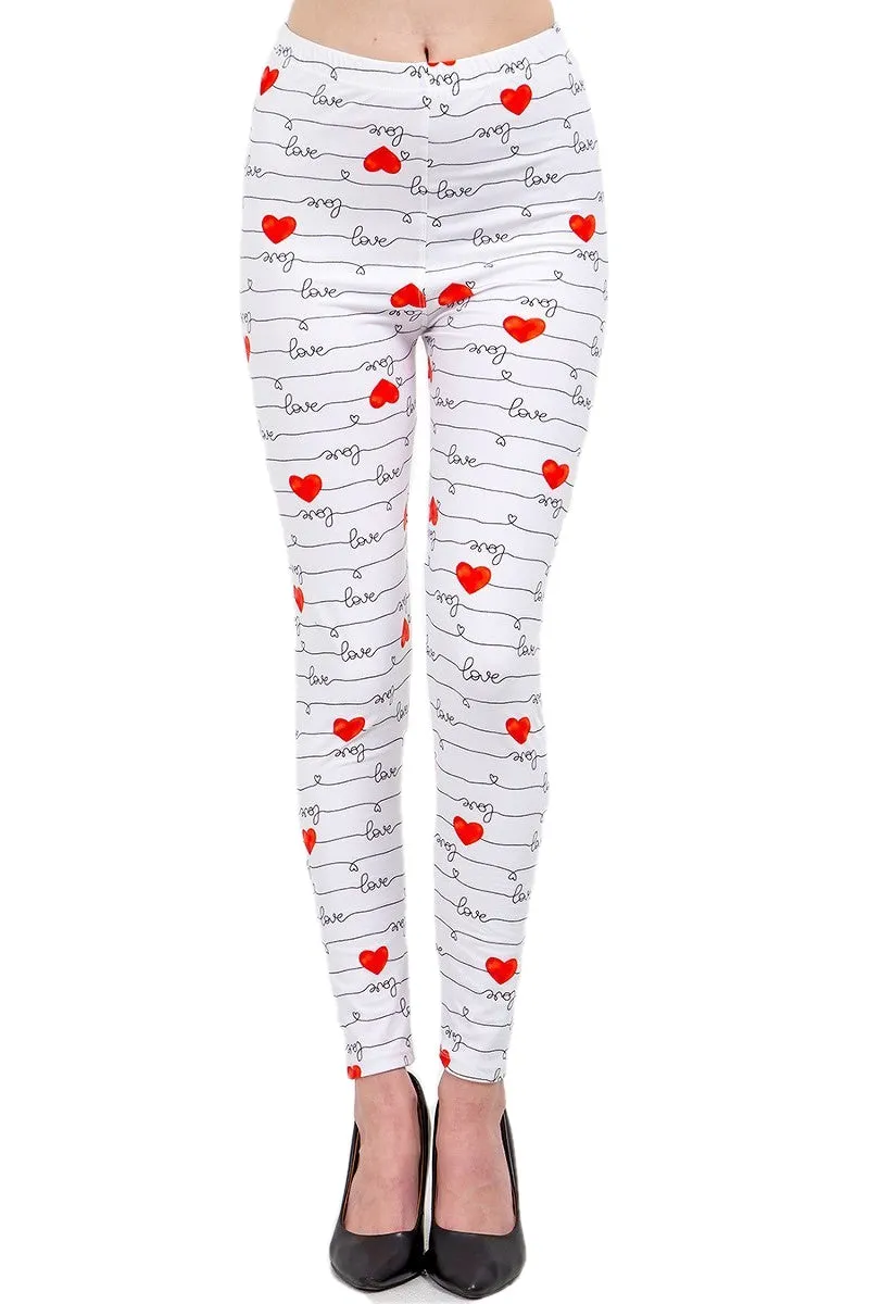 Women's Plus Love & Heart White Pattern Printed Leggings