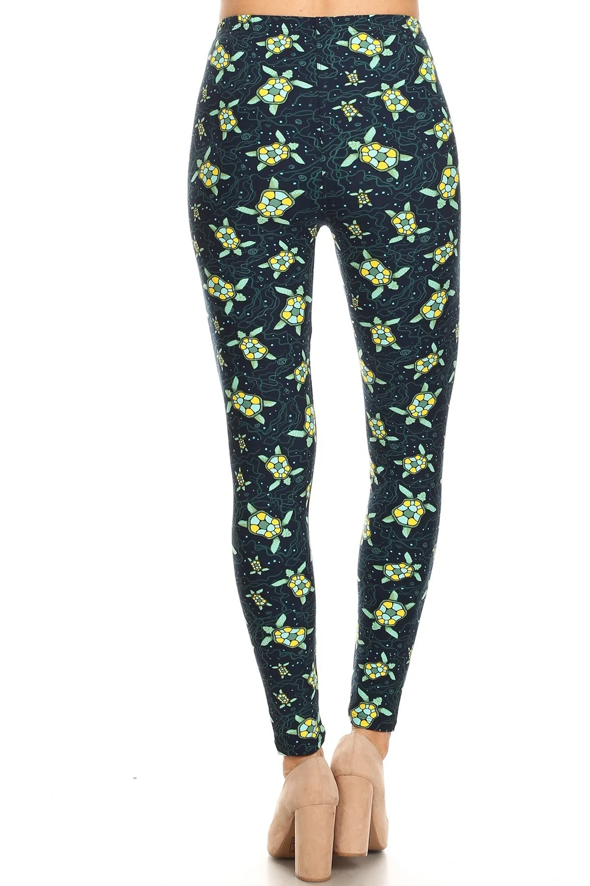 Women's Plus Sea Turtle Starfish Pattern Printed Leggings