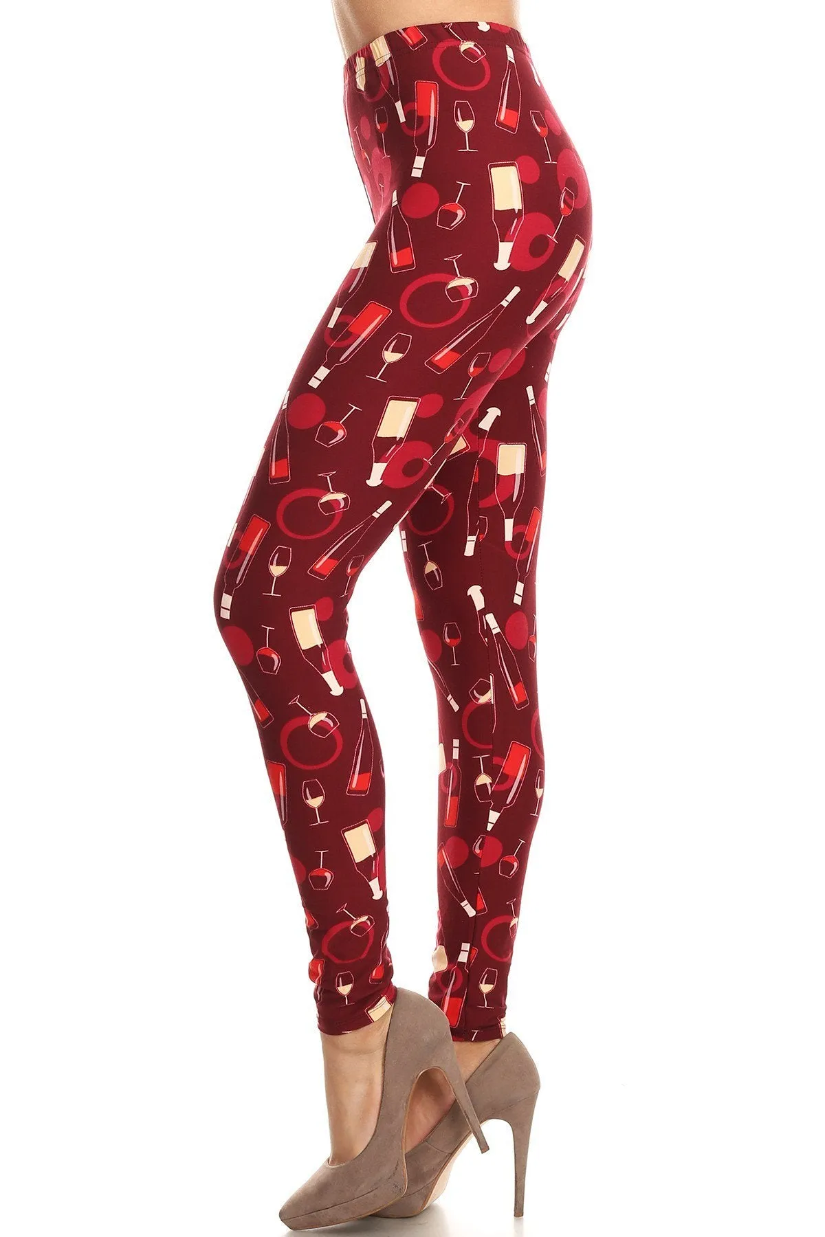 Women's Plus Wine Glass and Bottle Pattern Printed Leggings