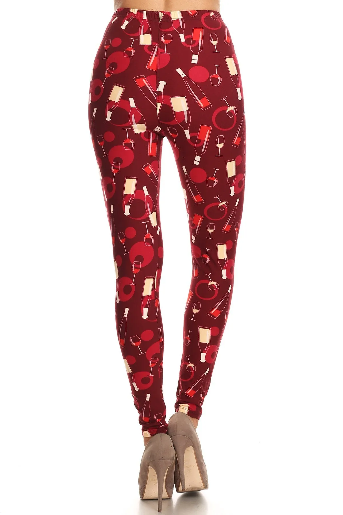 Women's Plus Wine Glass and Bottle Pattern Printed Leggings