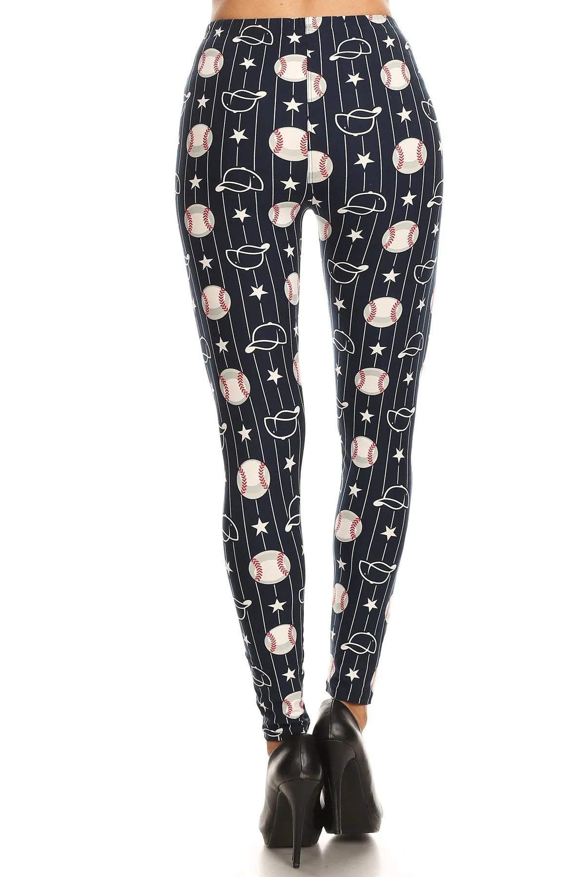 Women's Regular Baseball Ball & Cap Pattern Printed Leggings