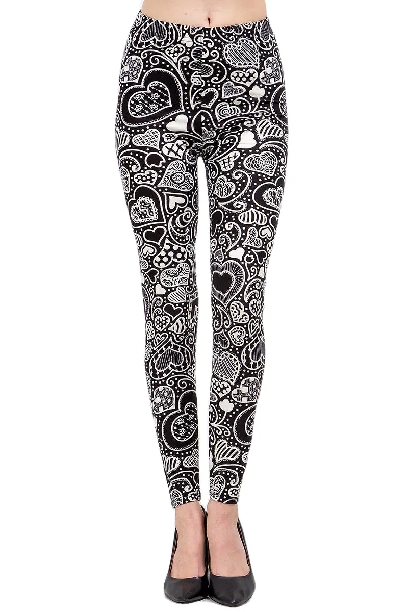 Women's XPlus Valentine Abstract Heart Pattern Printed Leggings