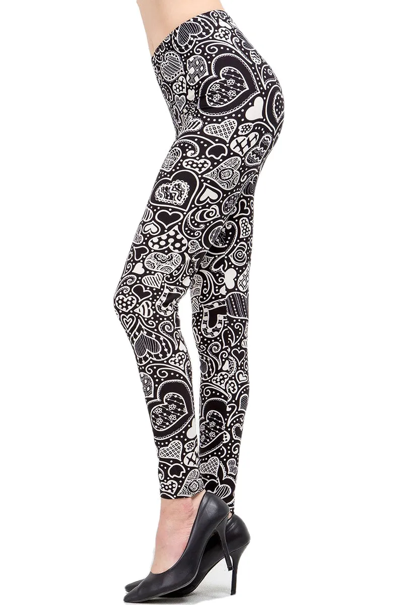 Women's XPlus Valentine Abstract Heart Pattern Printed Leggings