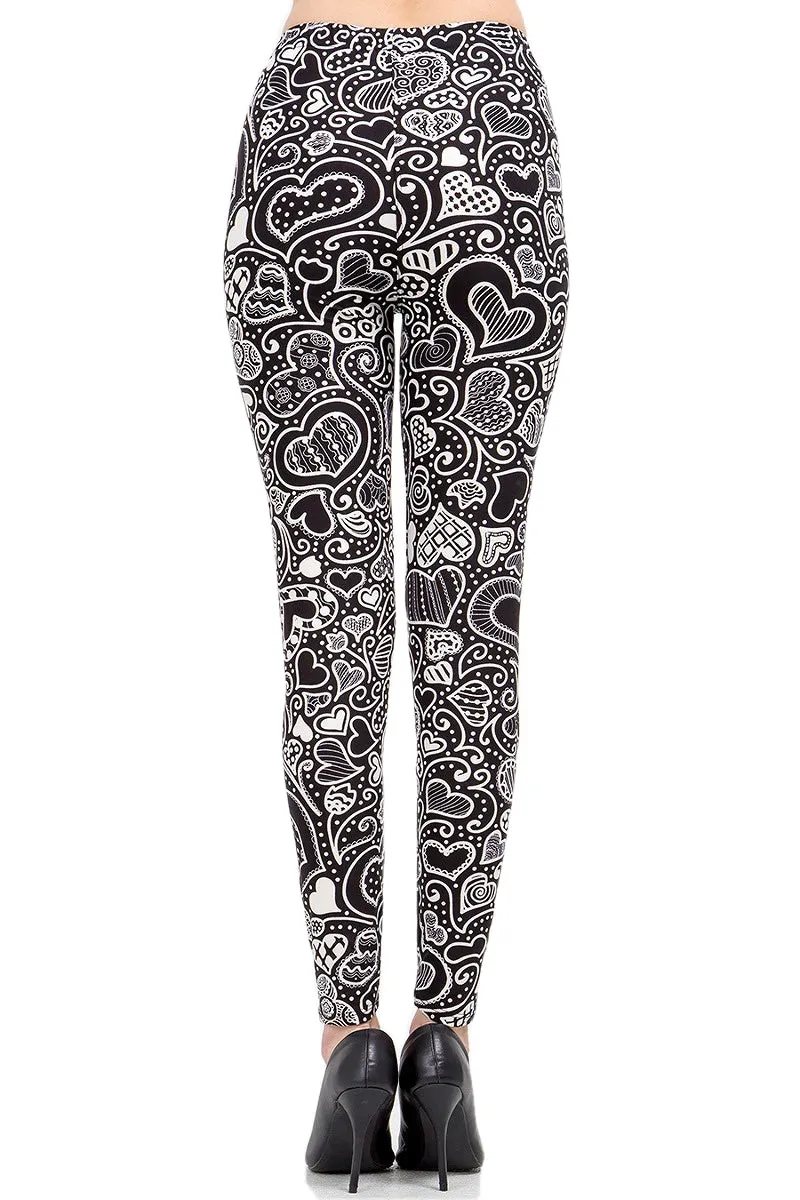 Women's XPlus Valentine Abstract Heart Pattern Printed Leggings