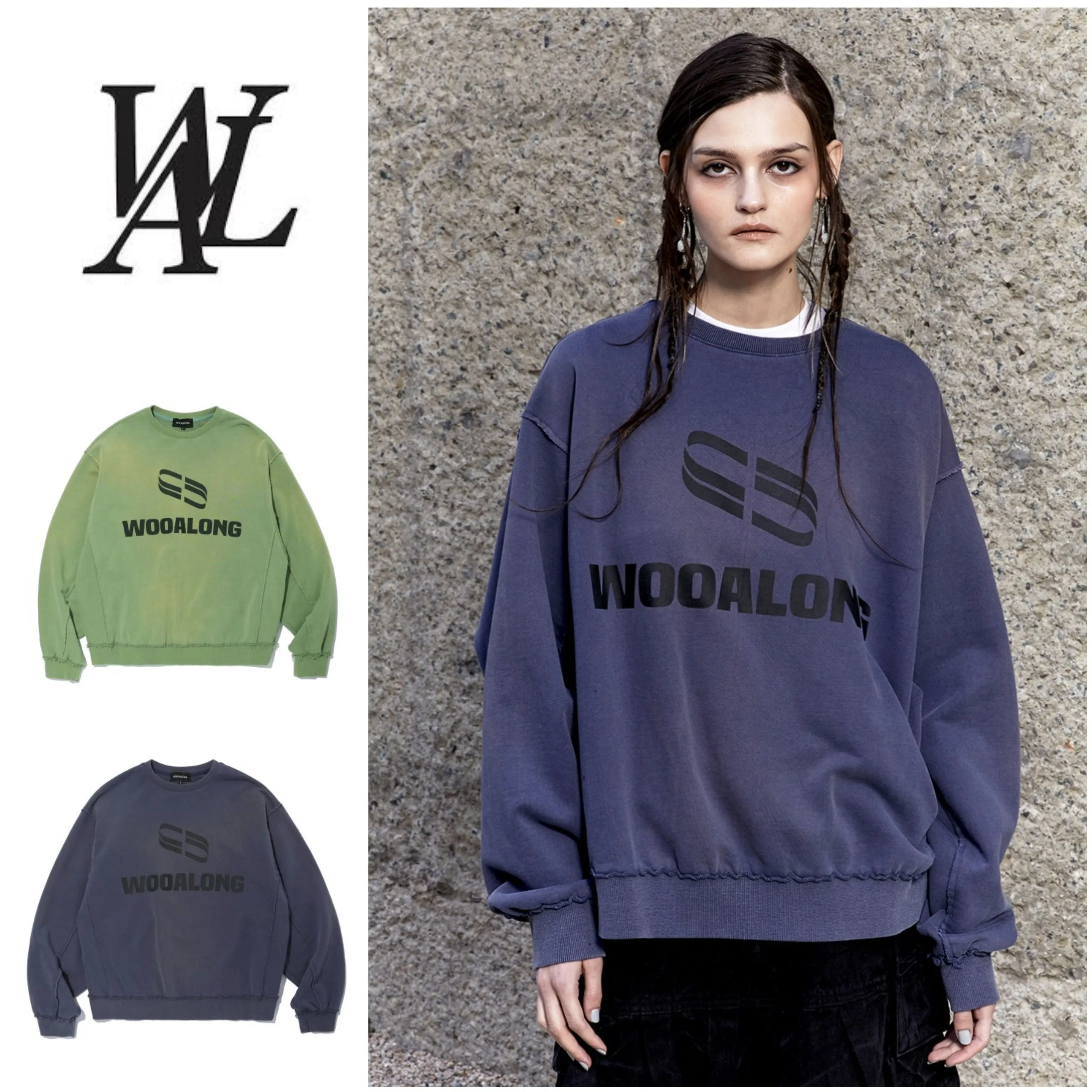 WOOALONG  |Unisex Street Style Long Sleeves Logo Sweatshirts