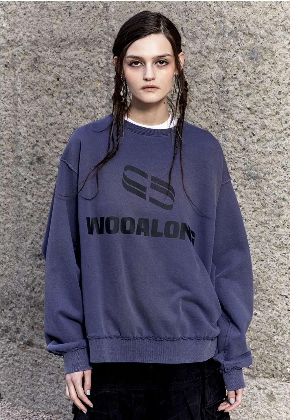 WOOALONG  |Unisex Street Style Long Sleeves Logo Sweatshirts